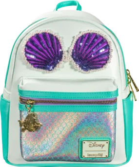 10" Disney : The Little Mermaid - Sequin and Pearls Faux Leather Mini Backpack Bag Loungefly Exclusive