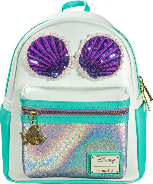 10" Disney : The Little Mermaid - Sequin and Pearls Faux Leather Mini Backpack Bag Loungefly Exclusive