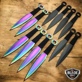 12 PCs 6" Ninja Hunting Rainbow Black Tactical Naruto Kunai Throwing Knife Set