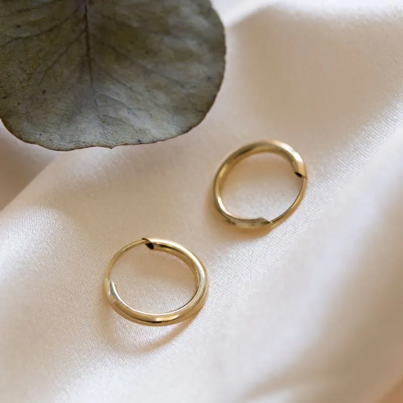 14K Gold Hoop Earrings 12mm