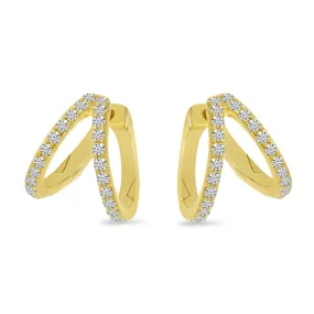 14K Yellow Gold Double Row Diamond Huggie Earrings