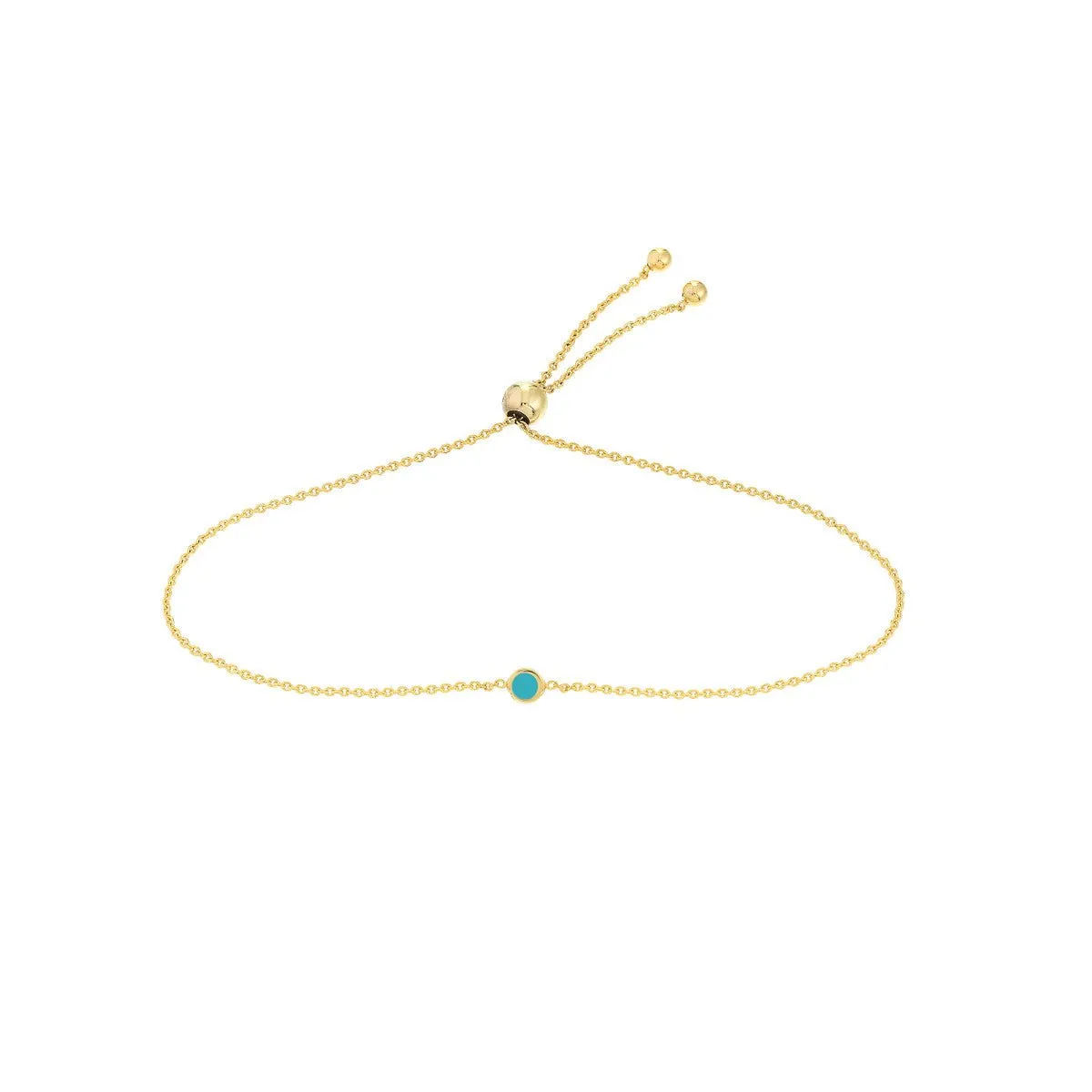 14K Yellow Gold Mini Turquoise Enamel Bezel Bolo Bracelet