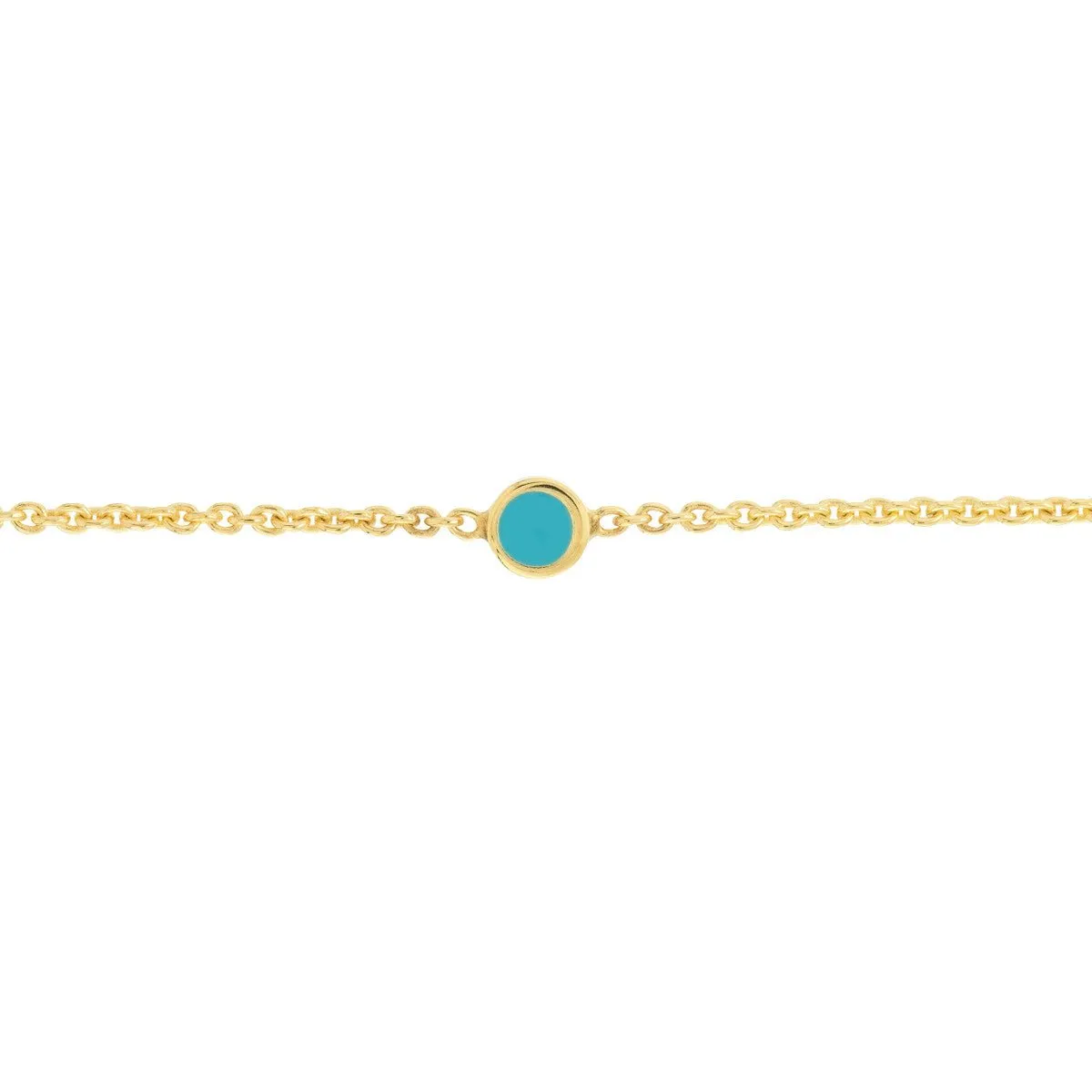 14K Yellow Gold Mini Turquoise Enamel Bezel Bolo Bracelet