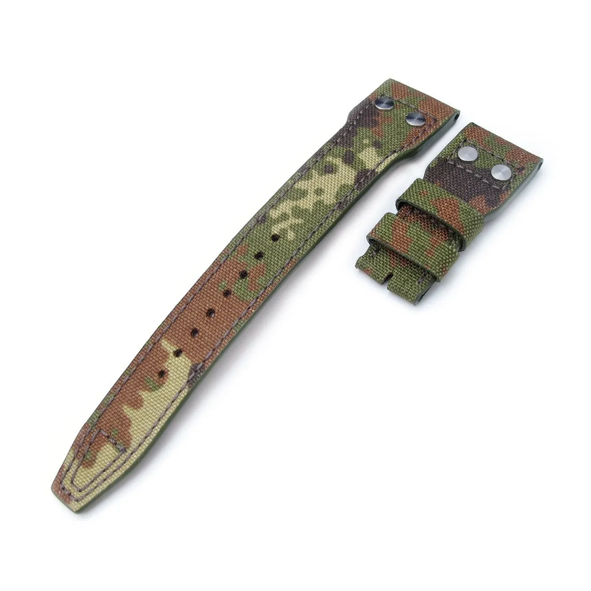 22mm MiLTAT Forest Camo Nylon Replacement Strap compatible with IWC Big Pilot, Rivet Lug