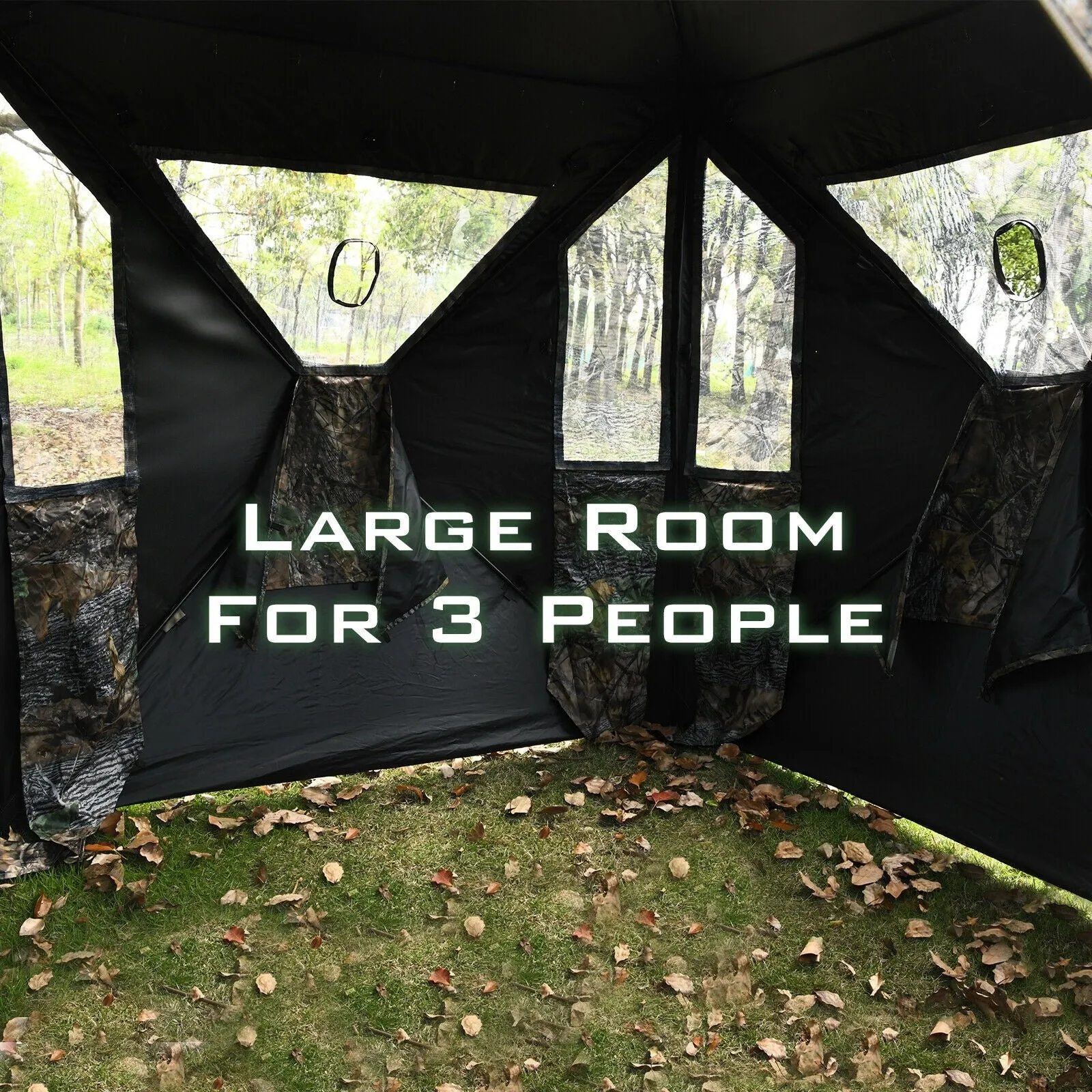 3 Person Portable Hunting Blind Pop-Up Ground Tent with Gun Ports and Carrying Bag