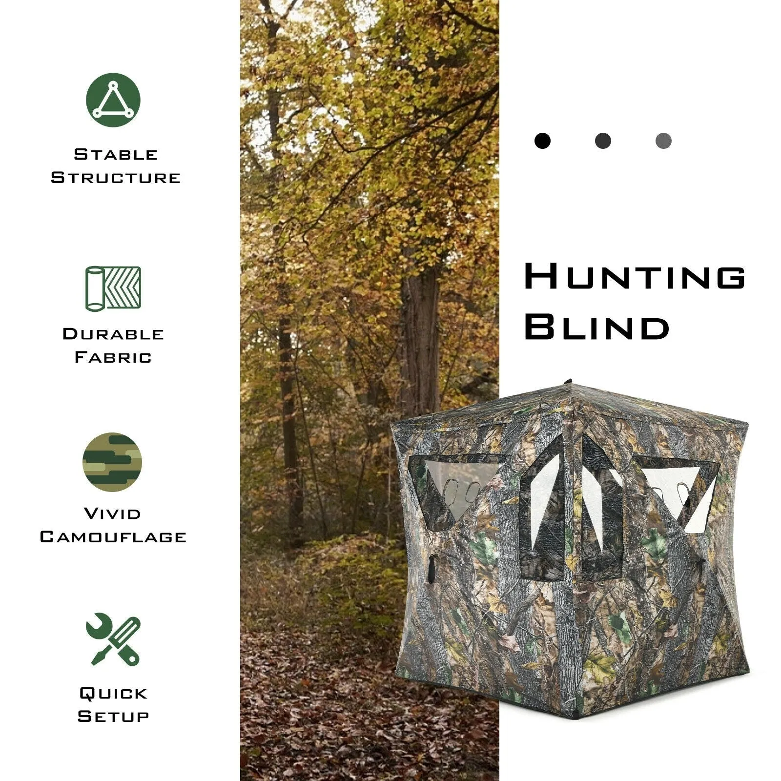 3 Person Portable Hunting Blind Pop-Up Ground Tent with Gun Ports and Carrying Bag