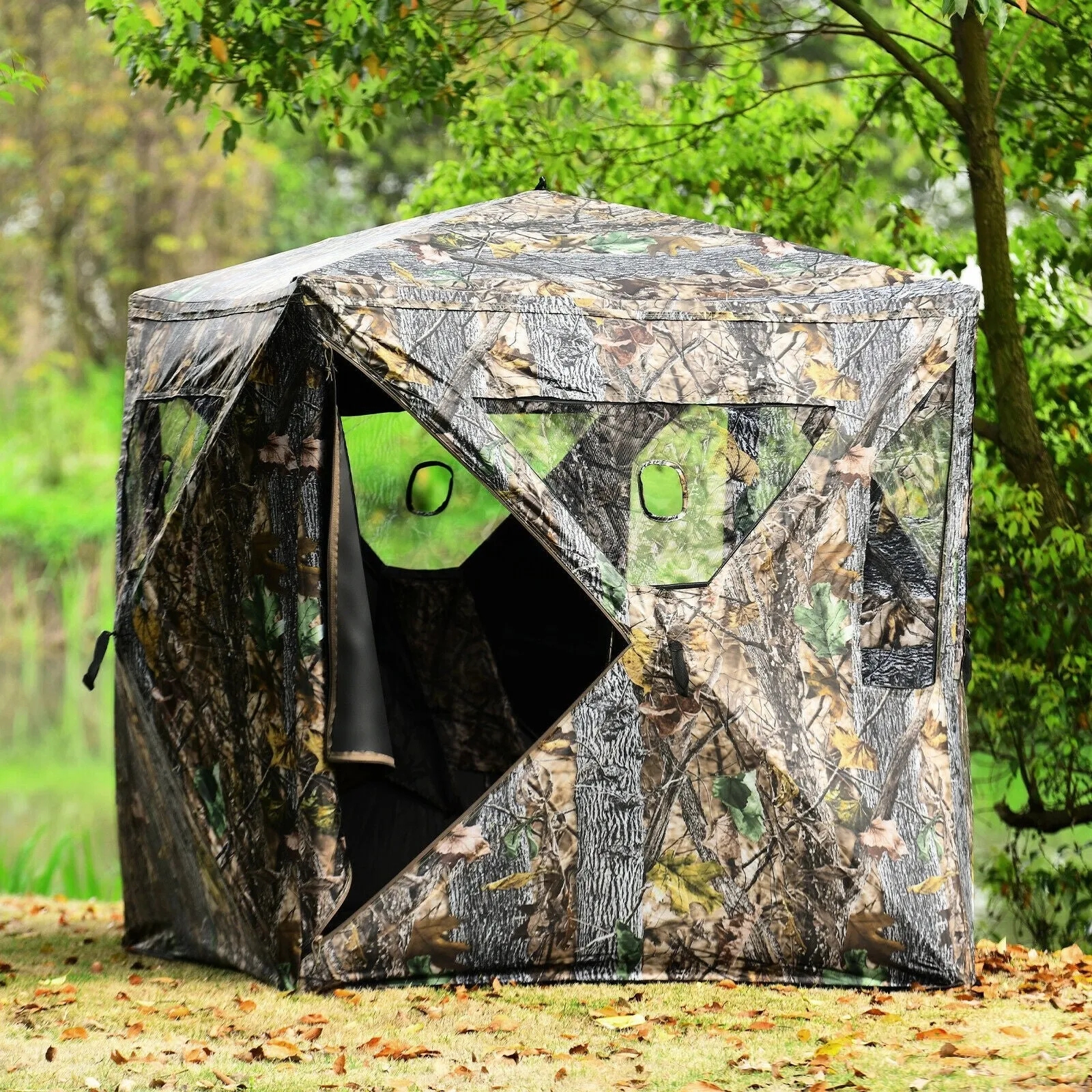 3 Person Portable Hunting Blind Pop-Up Ground Tent with Gun Ports and Carrying Bag