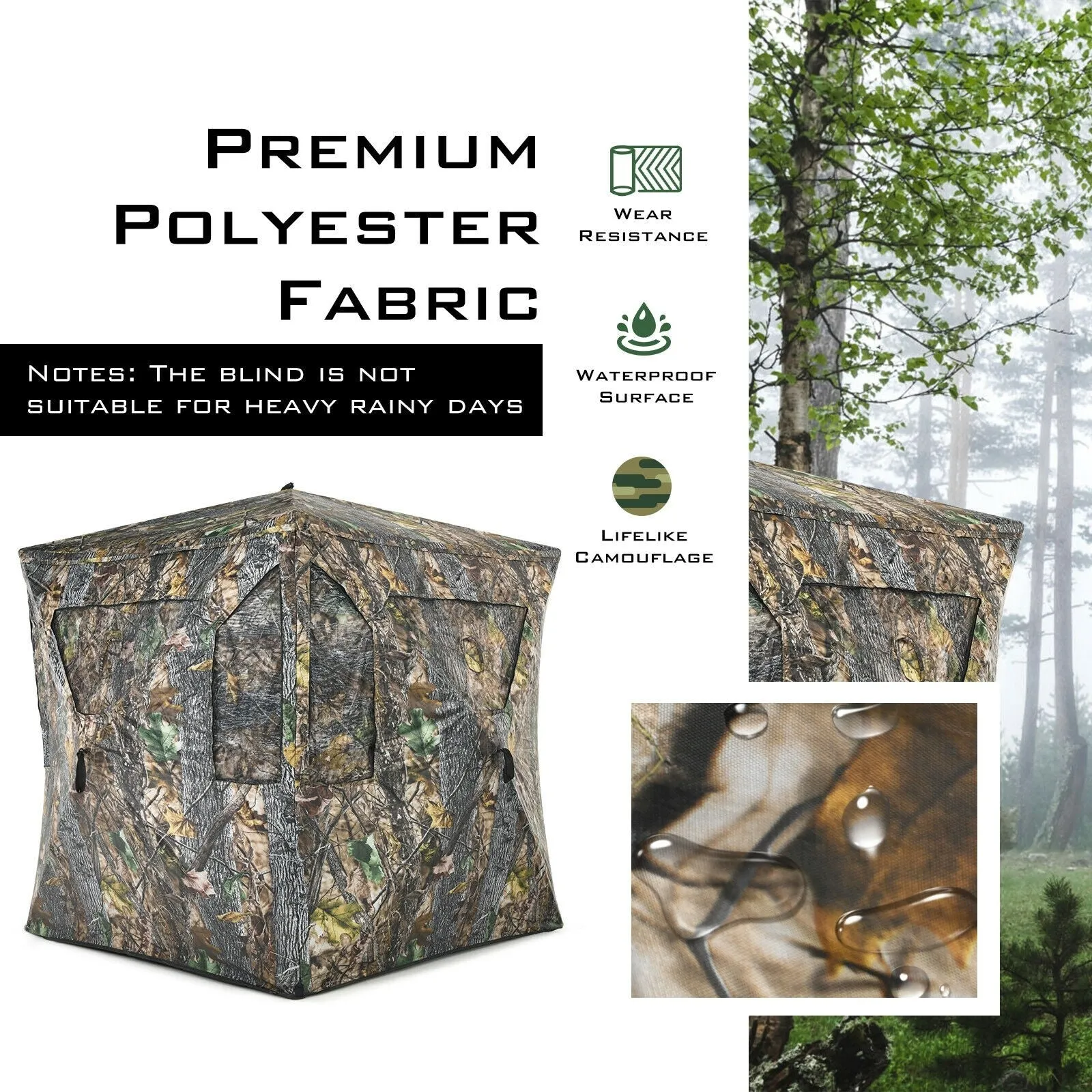 3 Person Portable Hunting Blind Pop-Up Ground Tent with Gun Ports and Carrying Bag