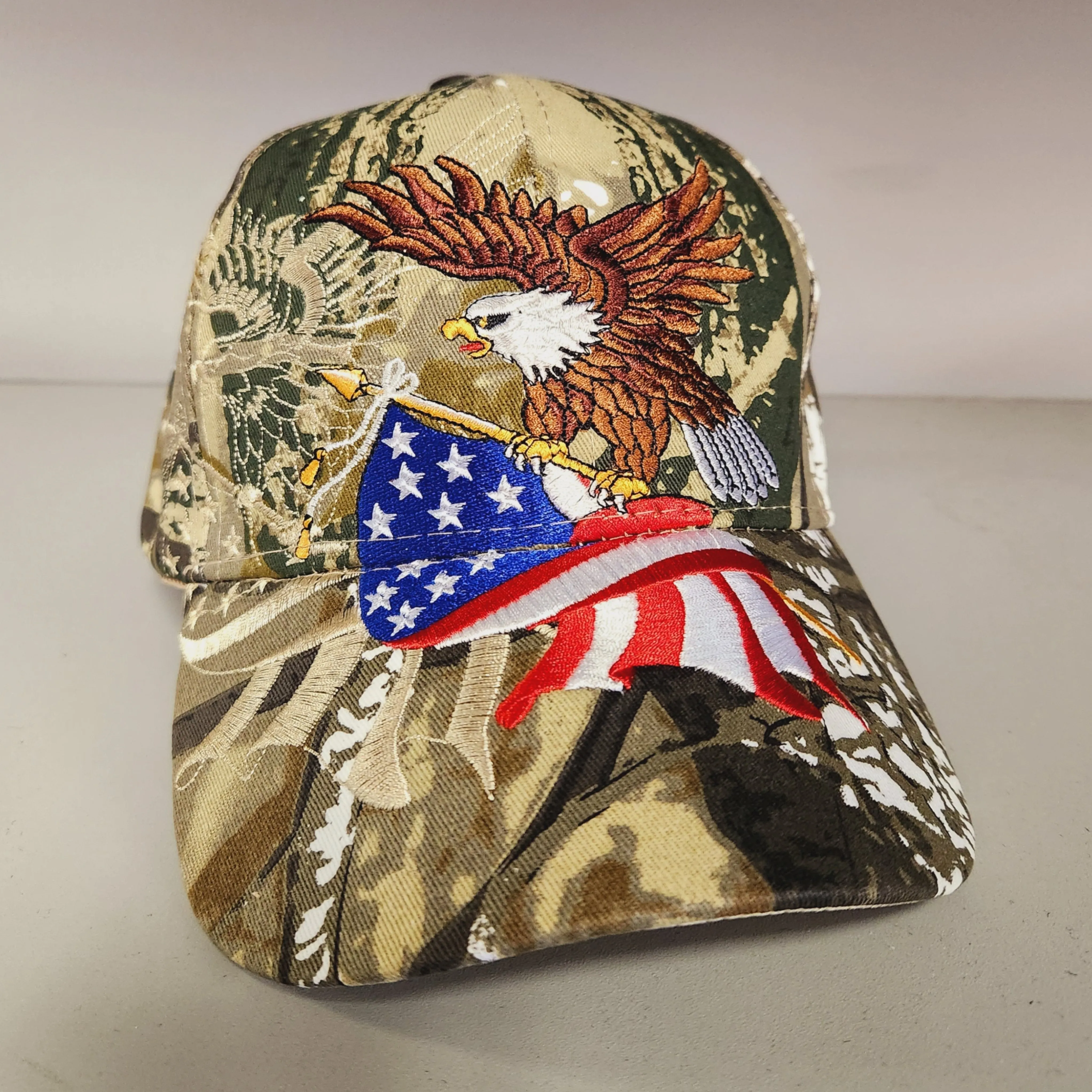 American Flying Eagle Custom Embroidered Shadow Hat (Hunting Camo)