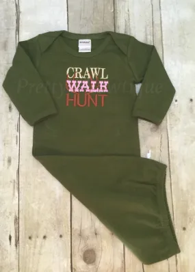 Baby girl Crawl walk hunt newborn baby gown. Coming home outfit ~baby shower gift can customize