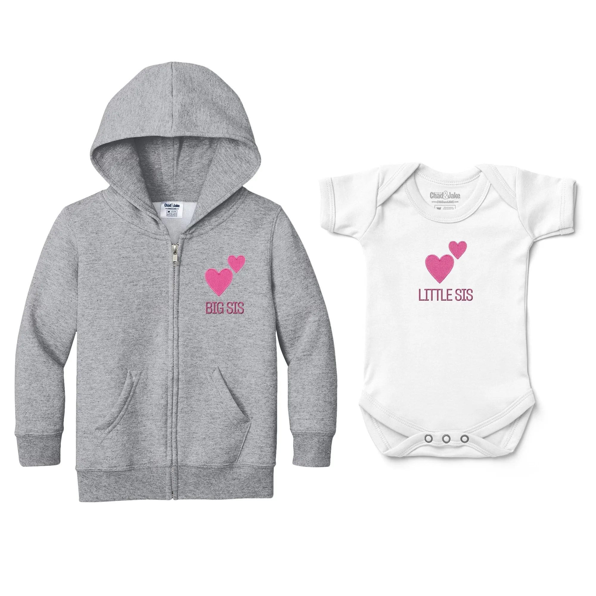 Big Sis Little Sis 2 Hearts Emoji - Full Zip Sweatshirt & Bodysuit Set