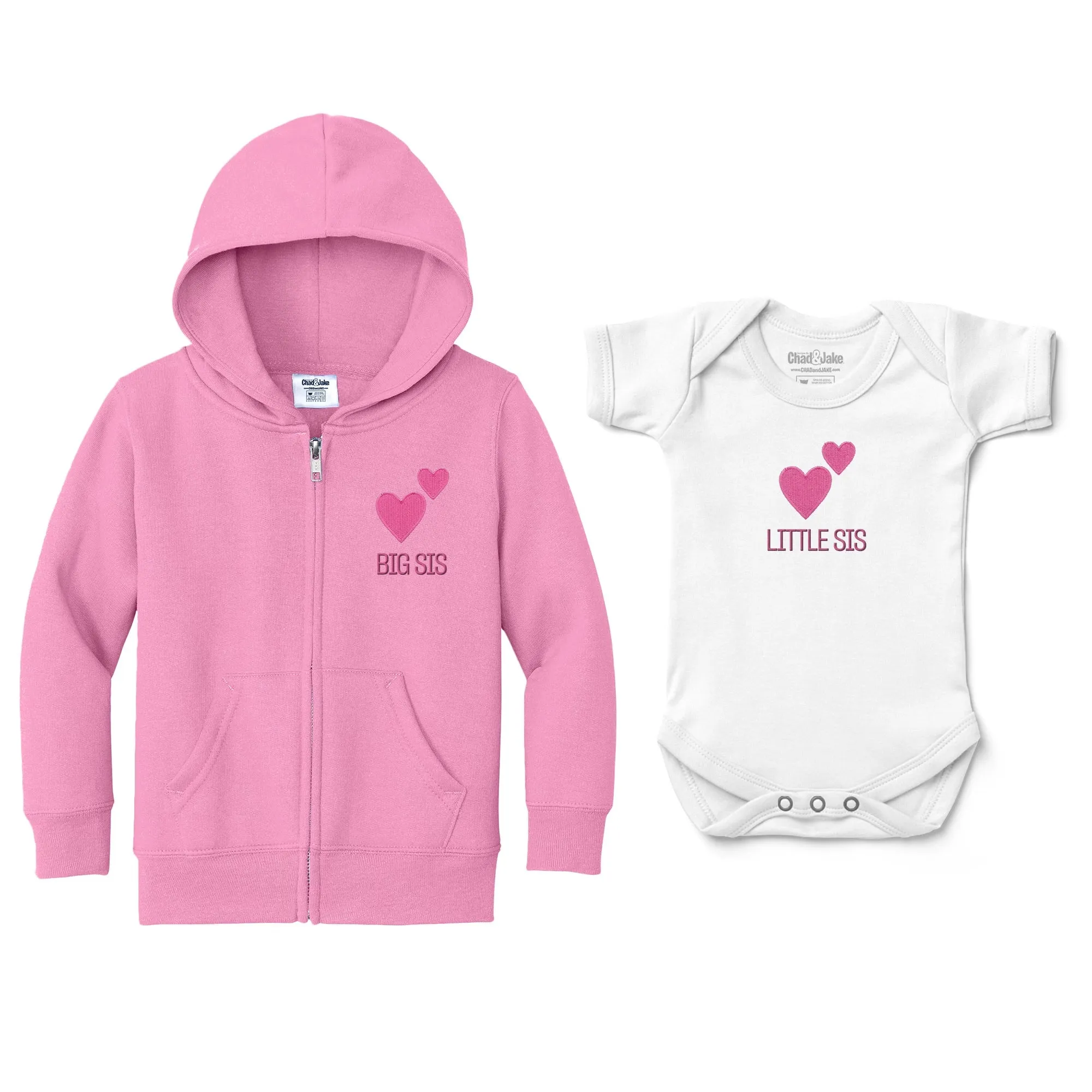 Big Sis Little Sis 2 Hearts Emoji - Full Zip Sweatshirt & Bodysuit Set