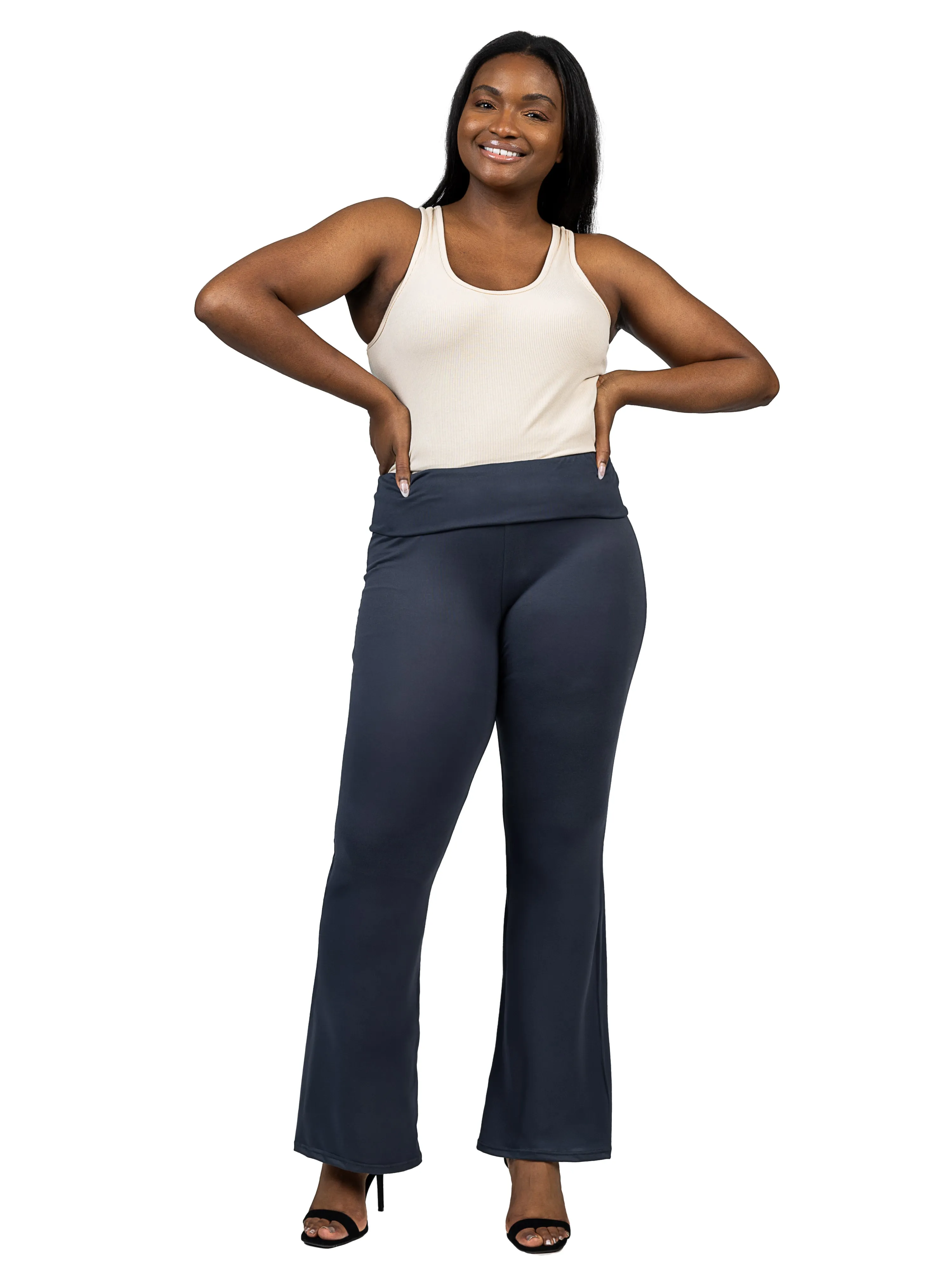 Black Bell Bottom Foldover Waist Plus Size Sweatpants