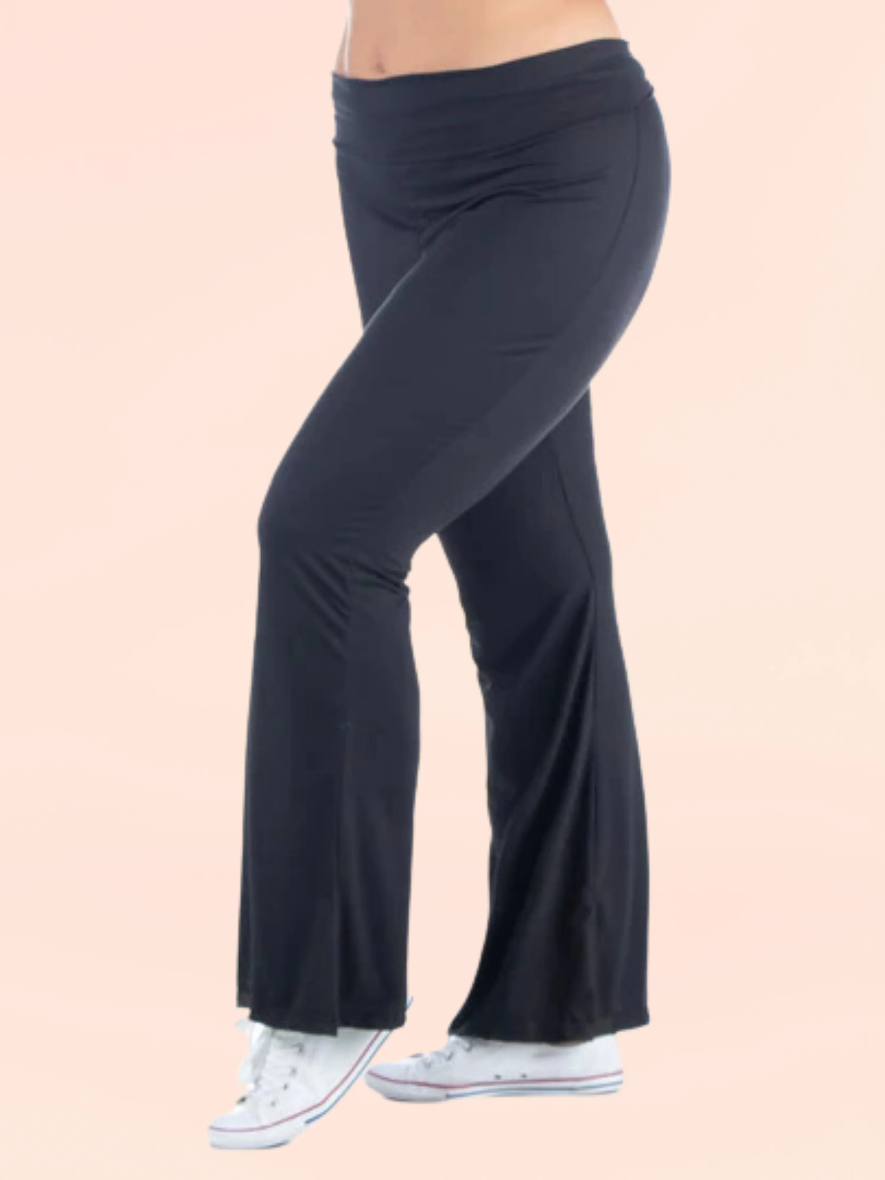 Black Bell Bottom Foldover Waist Plus Size Sweatpants