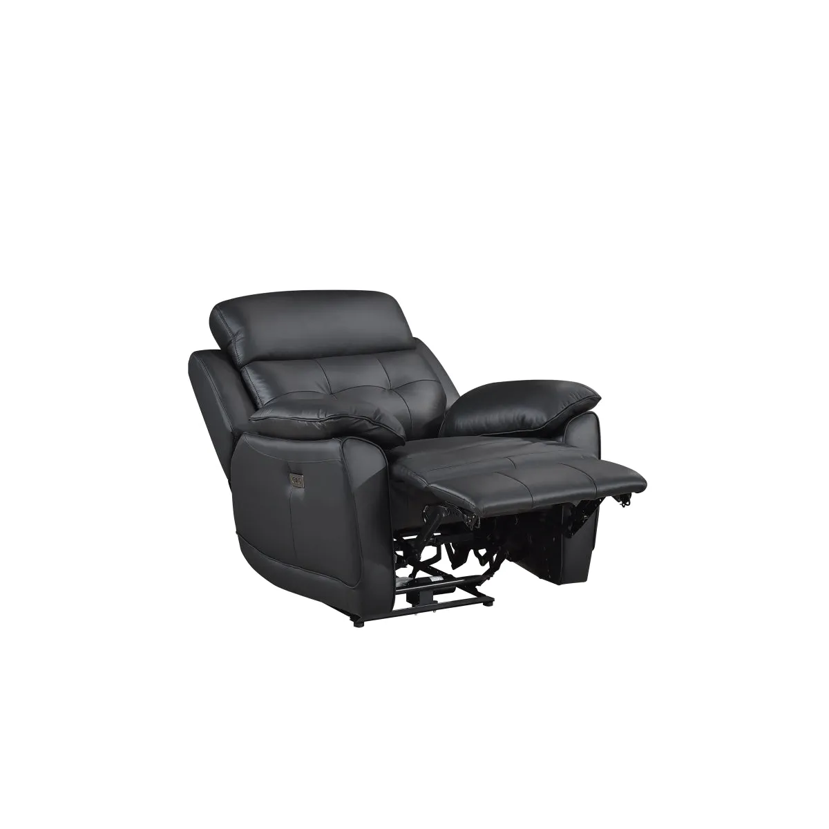 Black Leather Power Reclining Chair with USB Ports