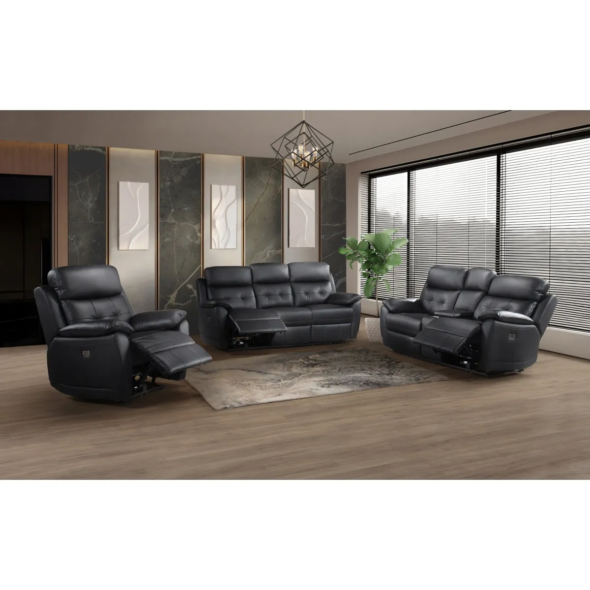 Black Leather Power Reclining Chair with USB Ports