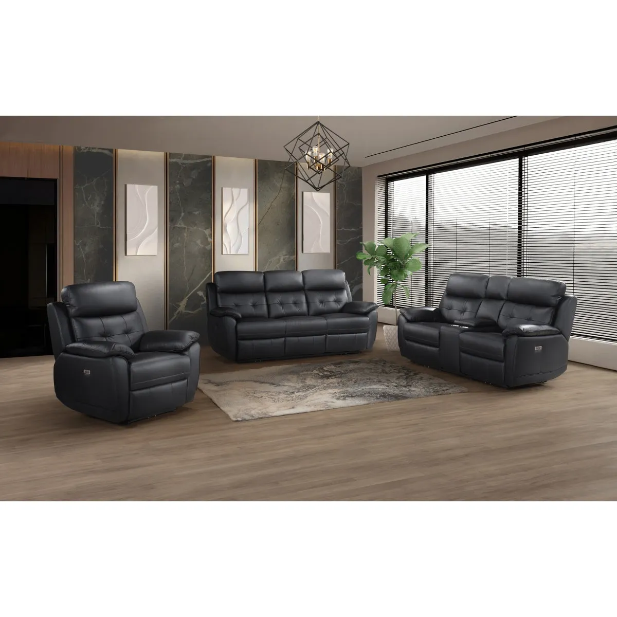 Black Leather Power Reclining Chair with USB Ports