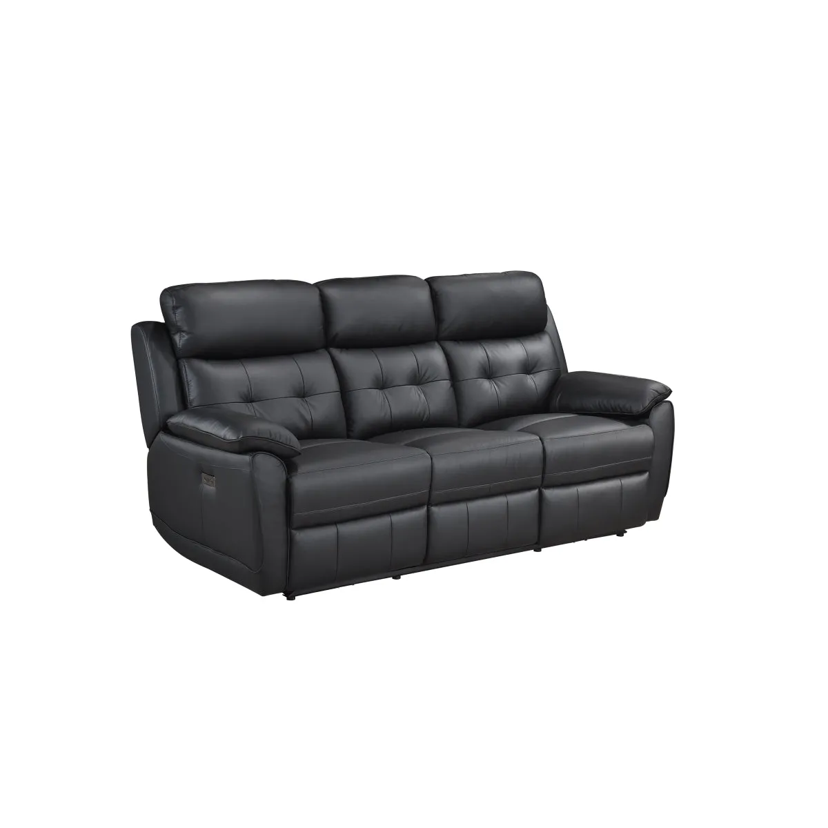 Black Leather Power Reclining Sofa with USB Ports