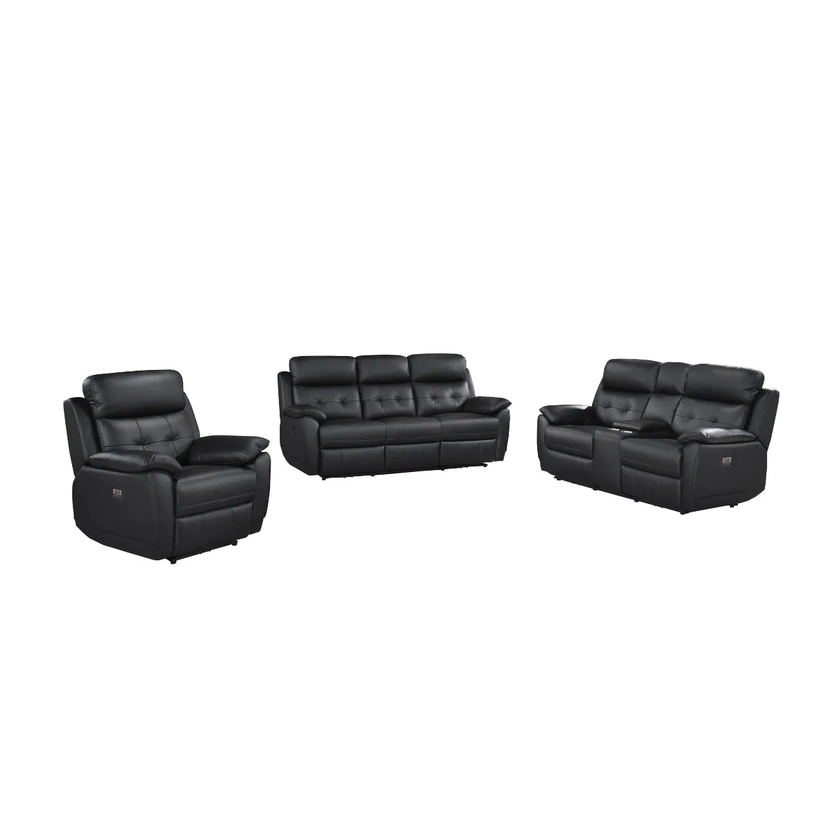 Black Leather Power Reclining Sofa with USB Ports