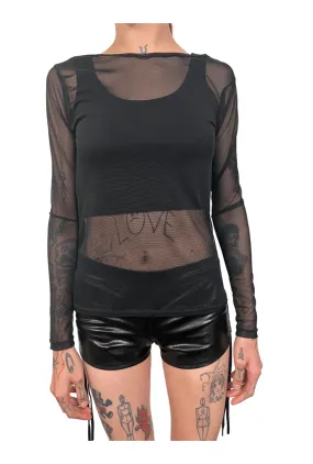 Black Mesh Long Sleeve Top