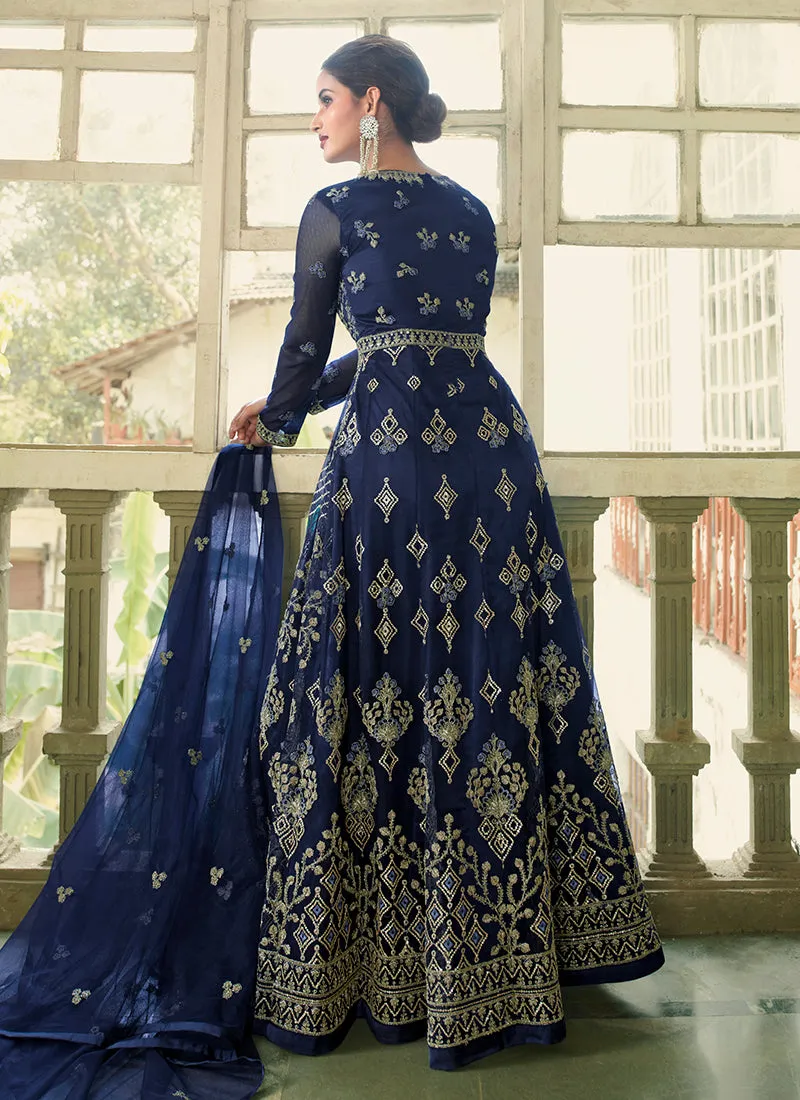 Blue Embroidery Slit Style Wedding Anarkali Suit