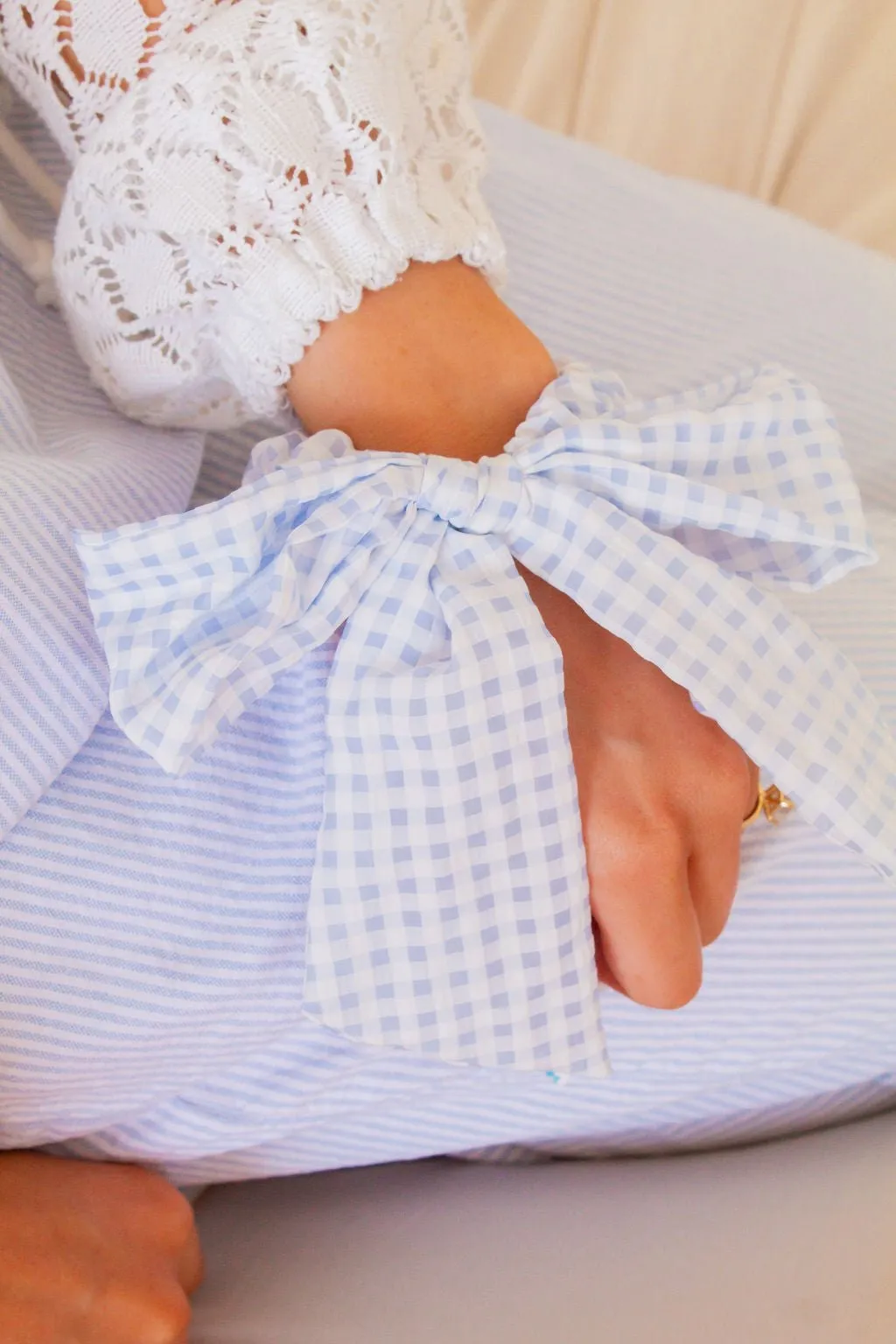 Blue Gingham Long Bow Scrunchie