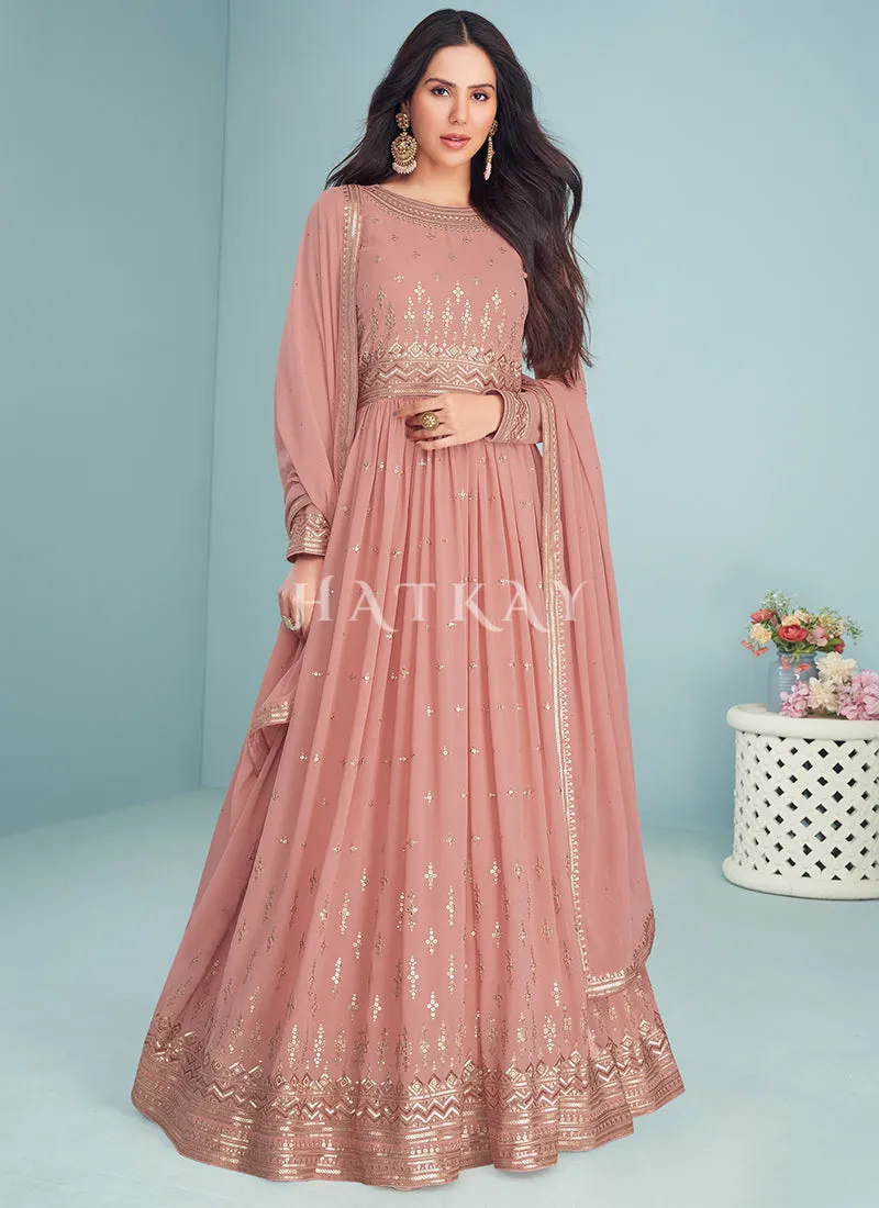 Blush Pink Sequence Embroidered Designer Anarkali Suit