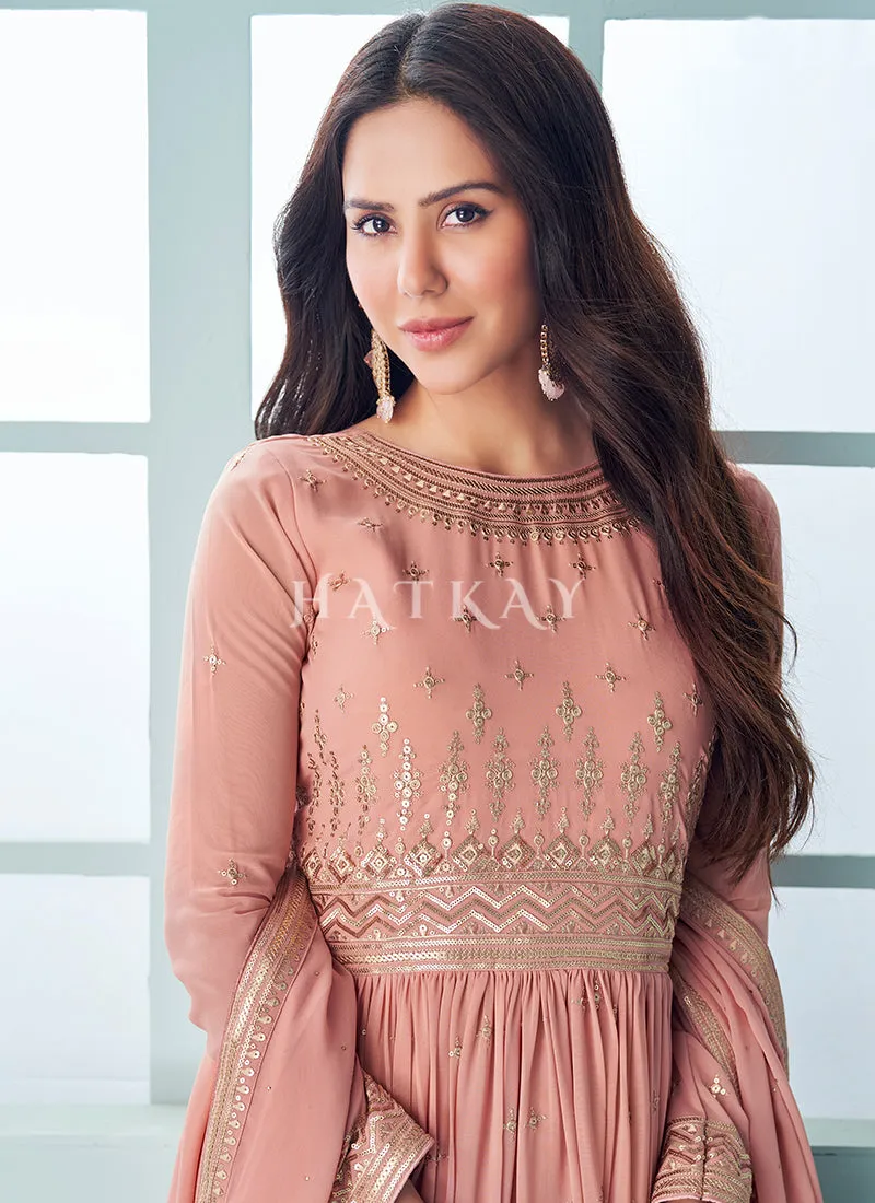 Blush Pink Sequence Embroidered Designer Anarkali Suit