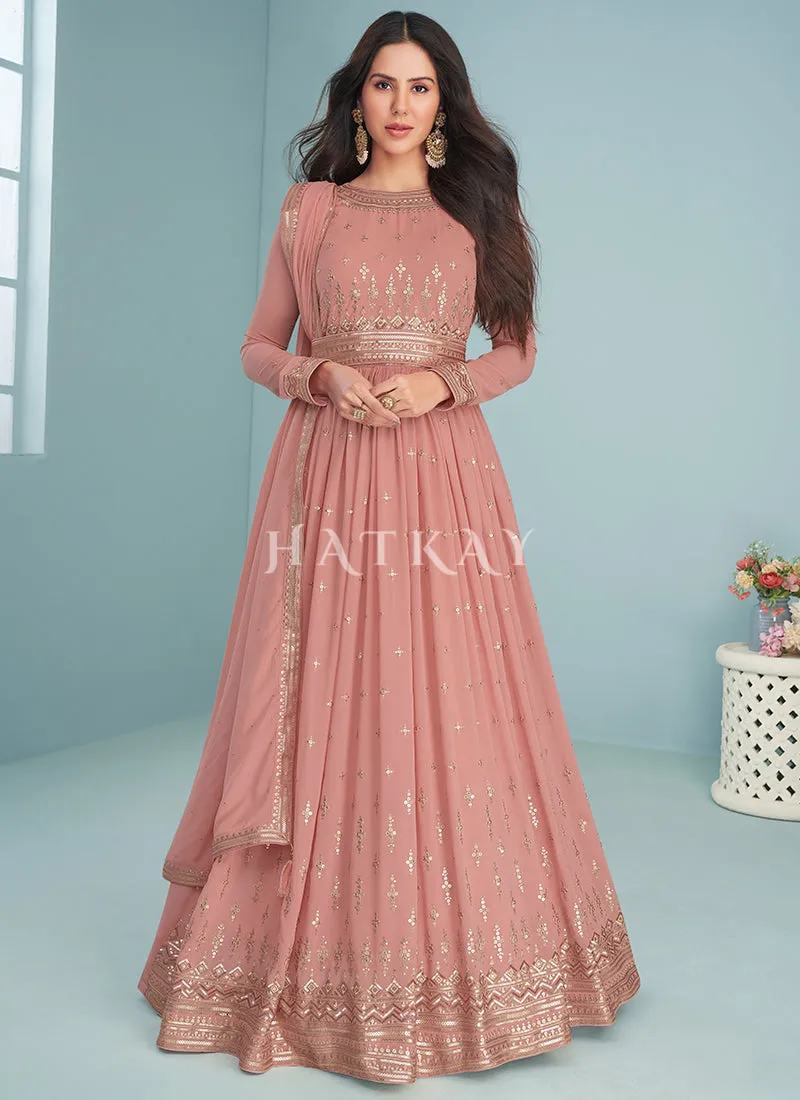 Blush Pink Sequence Embroidered Designer Anarkali Suit