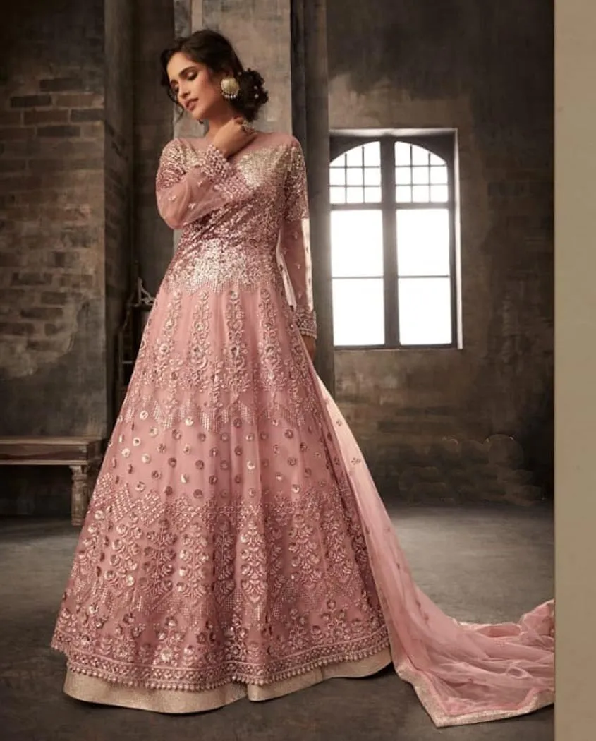 Blush Pink Wedding Anarkali Lehenga/Pants Suit