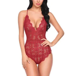 Bodysuit Floral Lace (Red) - XL