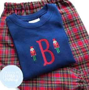 Boy Shirt - Boy Christmas Nutcracker Shirt - Mini Nutcracker with Initial on Navy Shirt