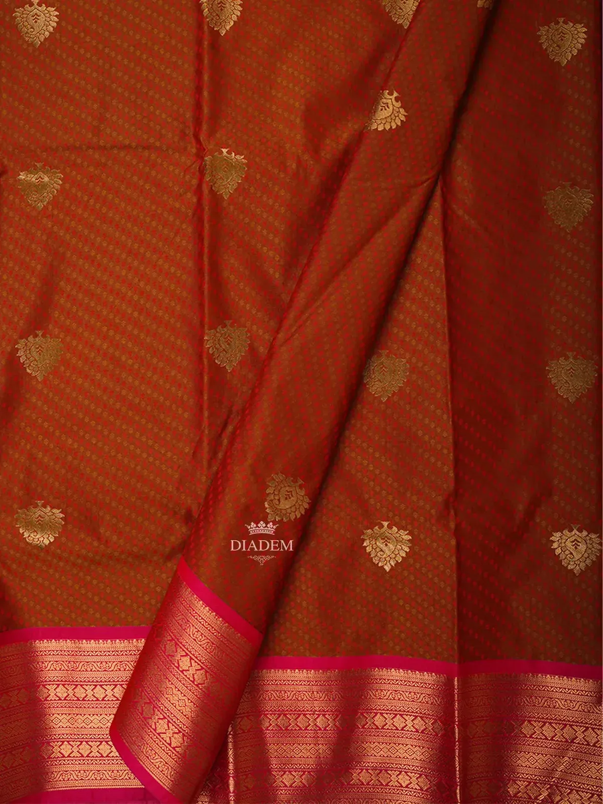 Brown Art Silk Saree with Paisley and Floral Design on the Body with contrast Designed Border