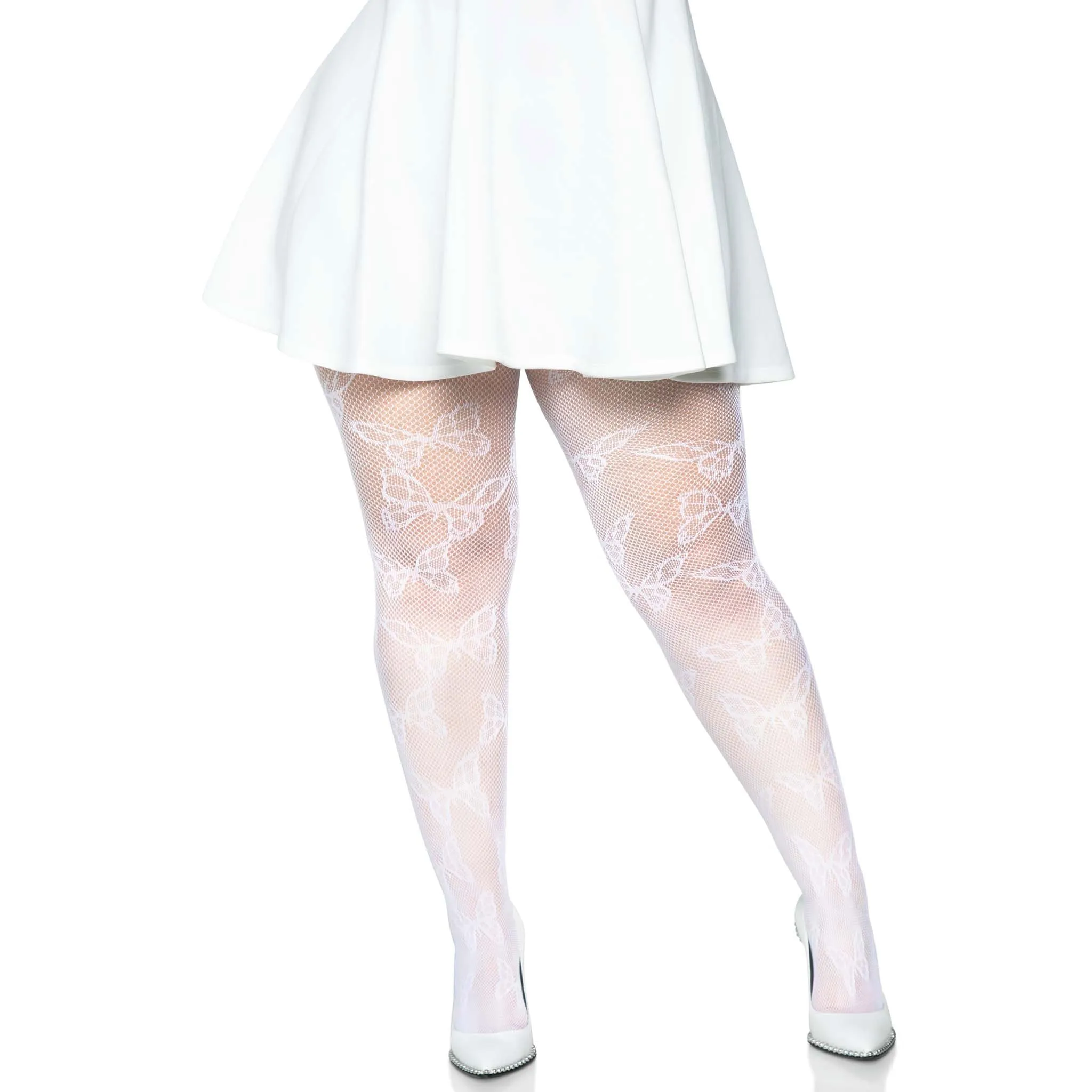 Butterfly Net Tights - 1x/2x - White