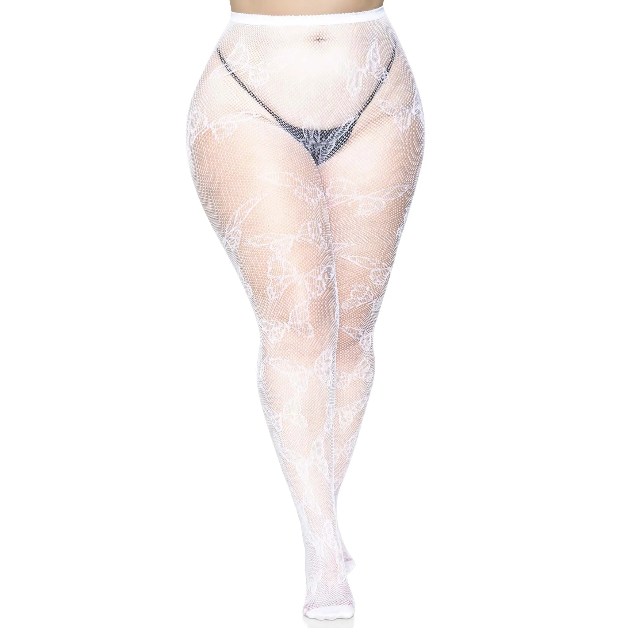 Butterfly Net Tights - 1x/2x - White