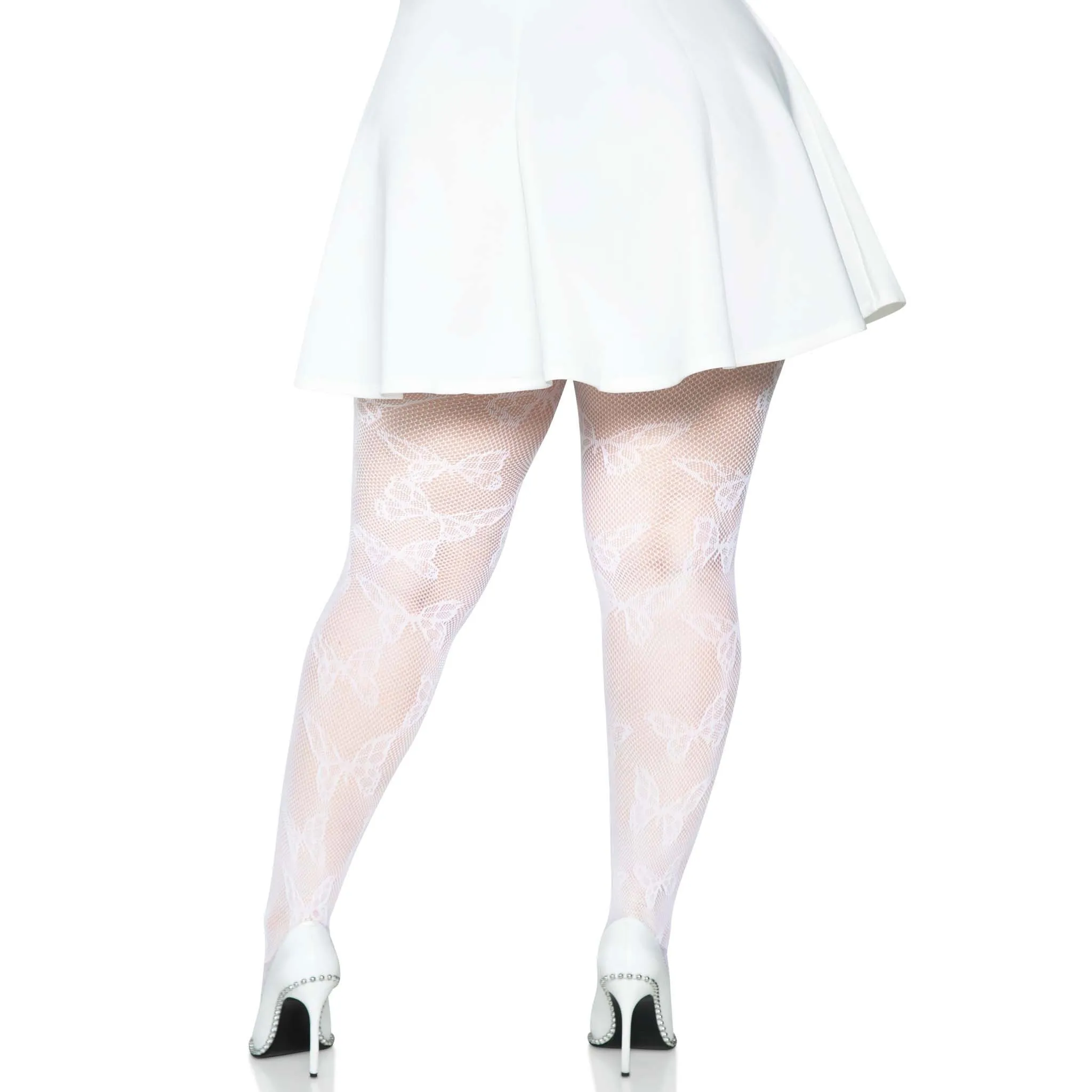 Butterfly Net Tights - 1x/2x - White