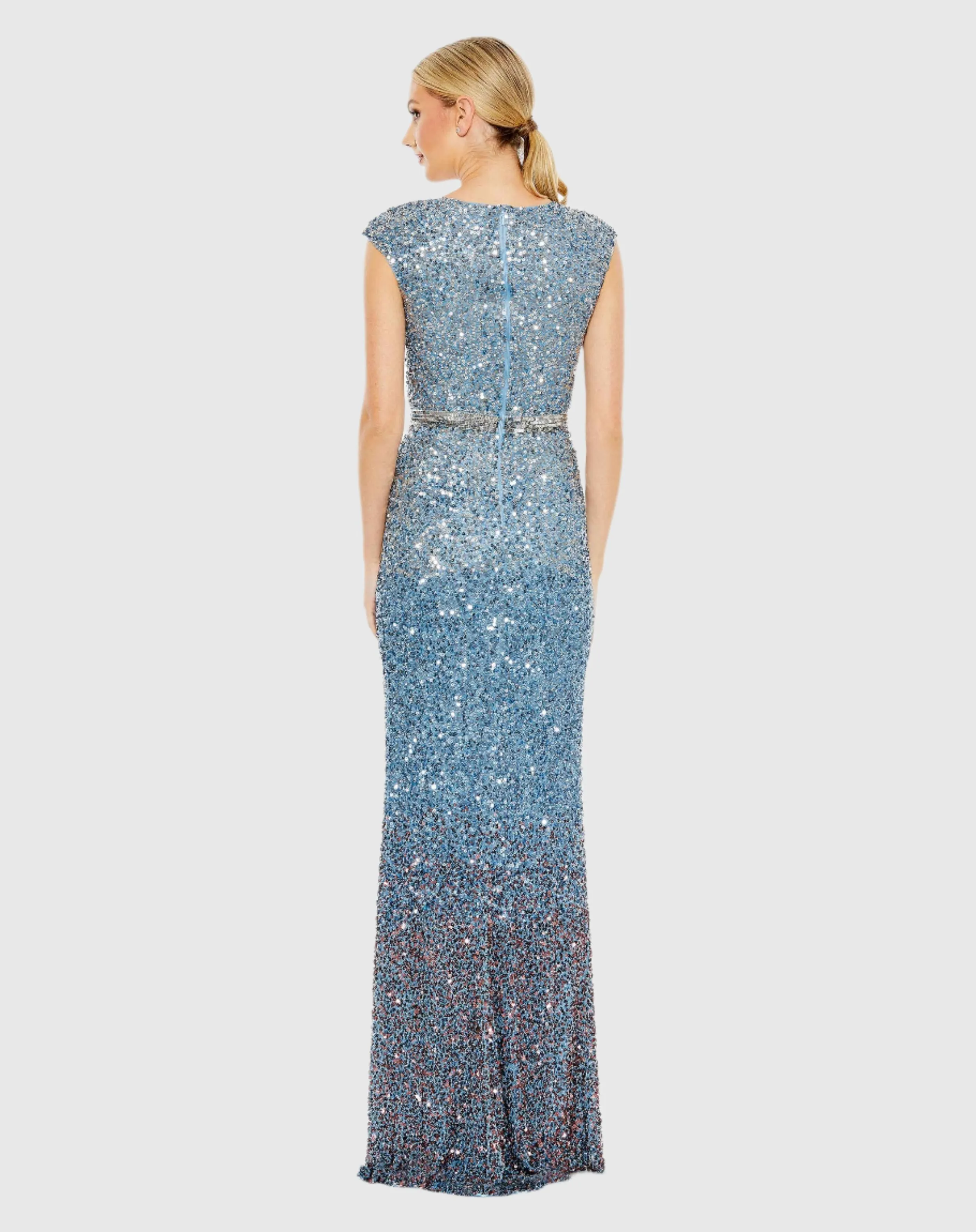 Cap Sleeve Sequined High Slit Gown