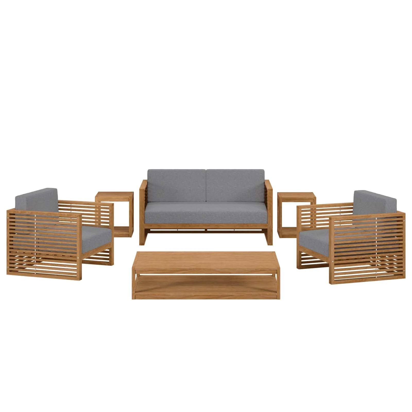 Carlsbad 6-Piece Teak Wood Outdoor Patio Set Natural Gray EEI-5836-NAT-GRY