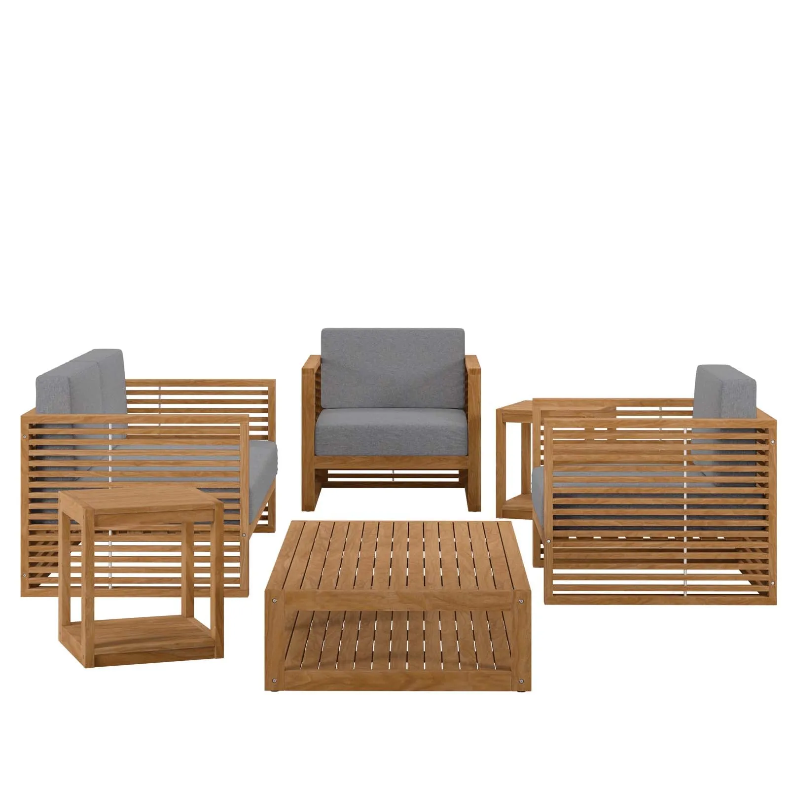 Carlsbad 6-Piece Teak Wood Outdoor Patio Set Natural Gray EEI-5836-NAT-GRY