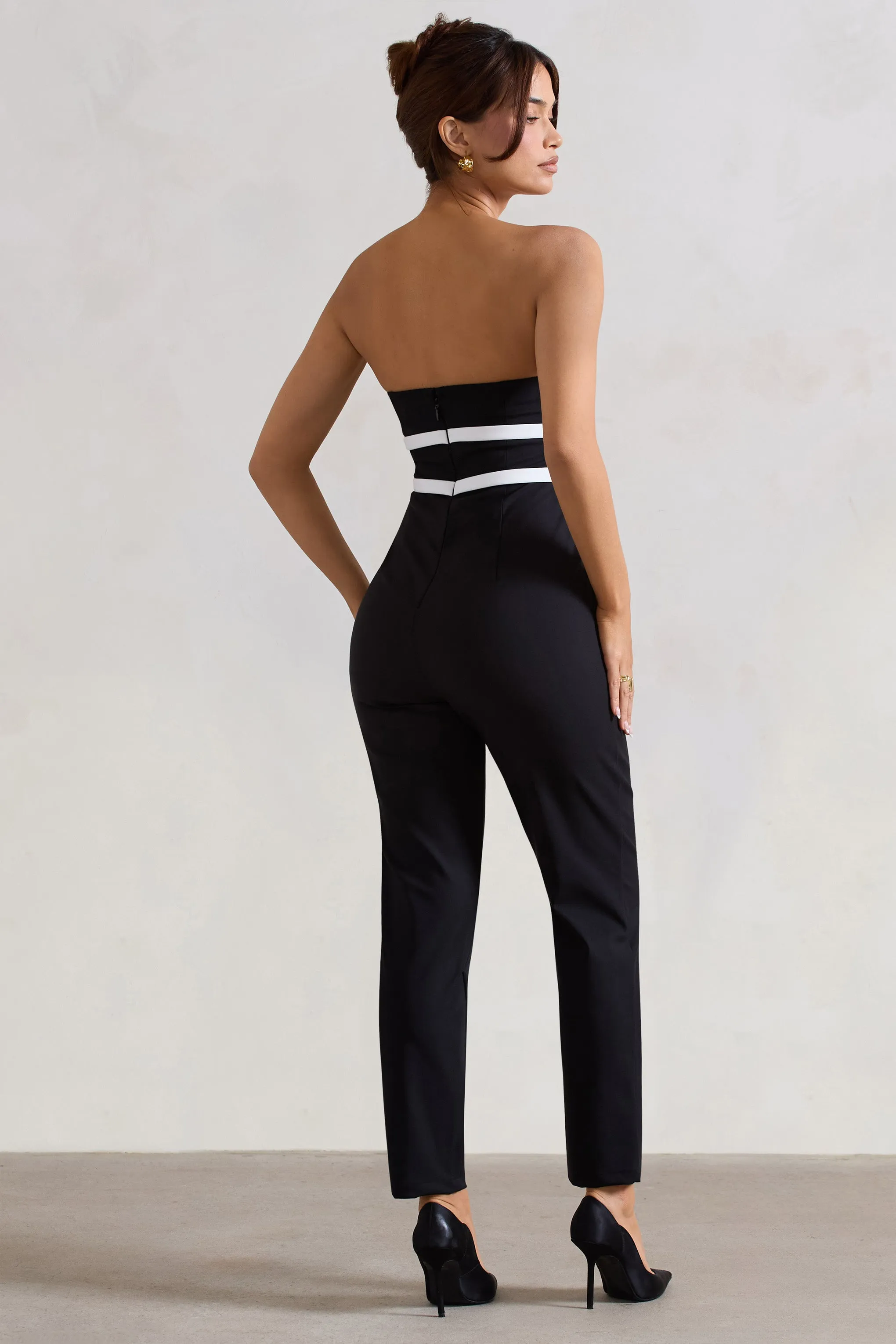 Casta | Black Strapless Tailored Straight-Leg Jumpsuit With Bows