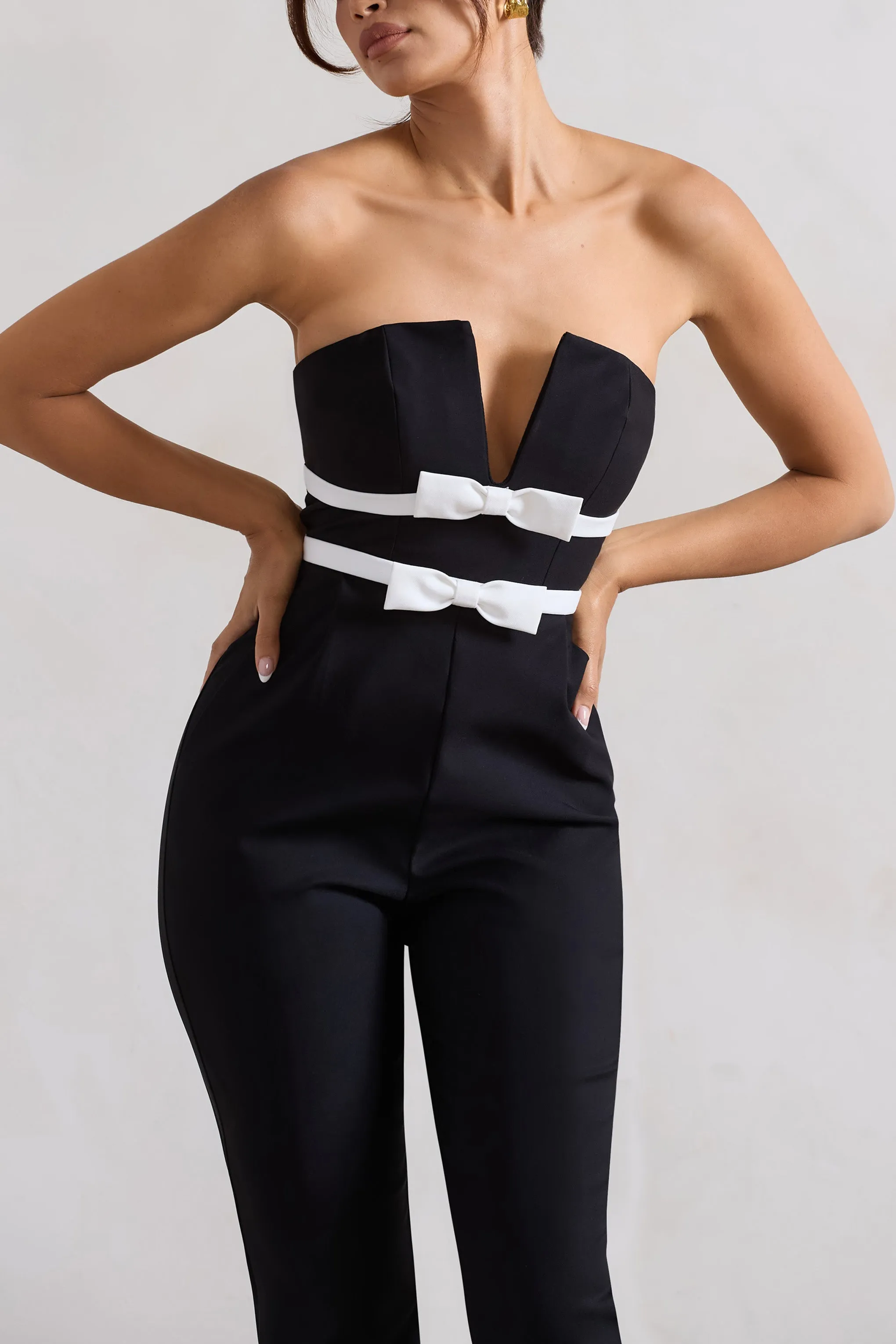 Casta | Black Strapless Tailored Straight-Leg Jumpsuit With Bows