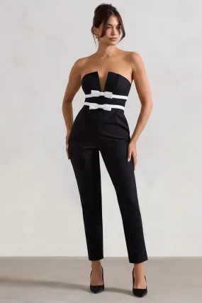 Casta | Black Strapless Tailored Straight-Leg Jumpsuit With Bows