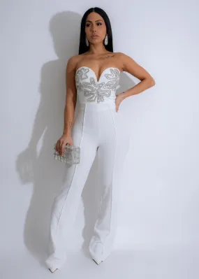 Celestial Bloom Rhinestones Jumpsuit White