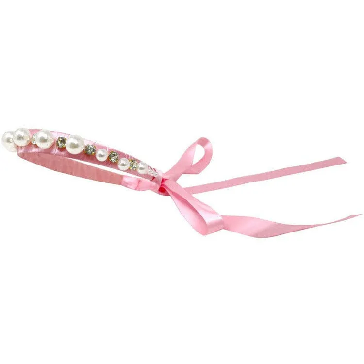 Claris Jewelled Pearl Headband with Ribbon Ties