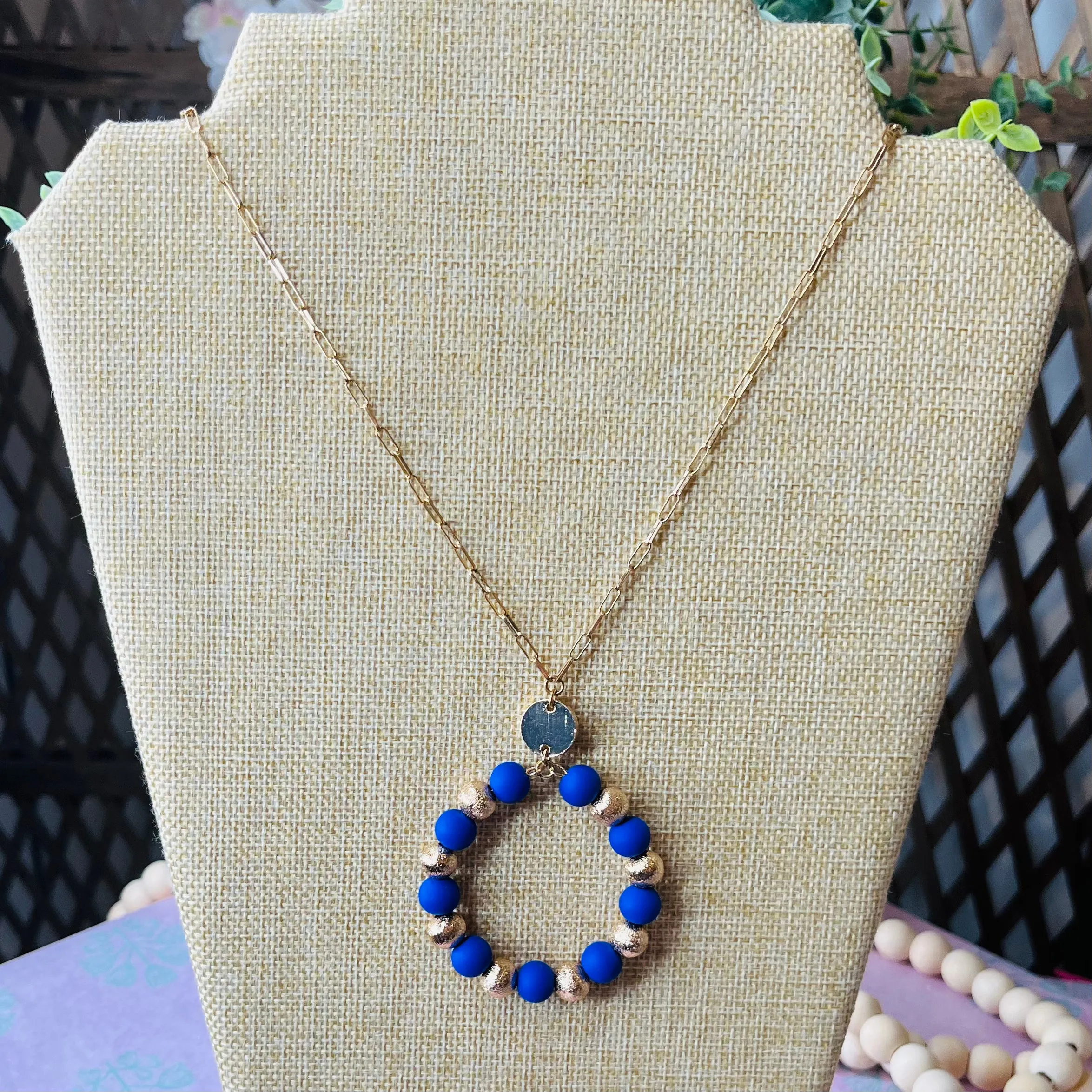 Clay Circle Pendant Necklace: Blue