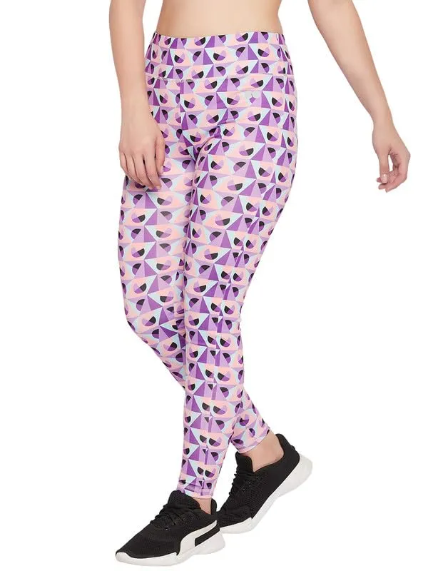 Clovia Women's High Rise Printed Active Tights with Side Pocket (AB0042D12_Purple_L)