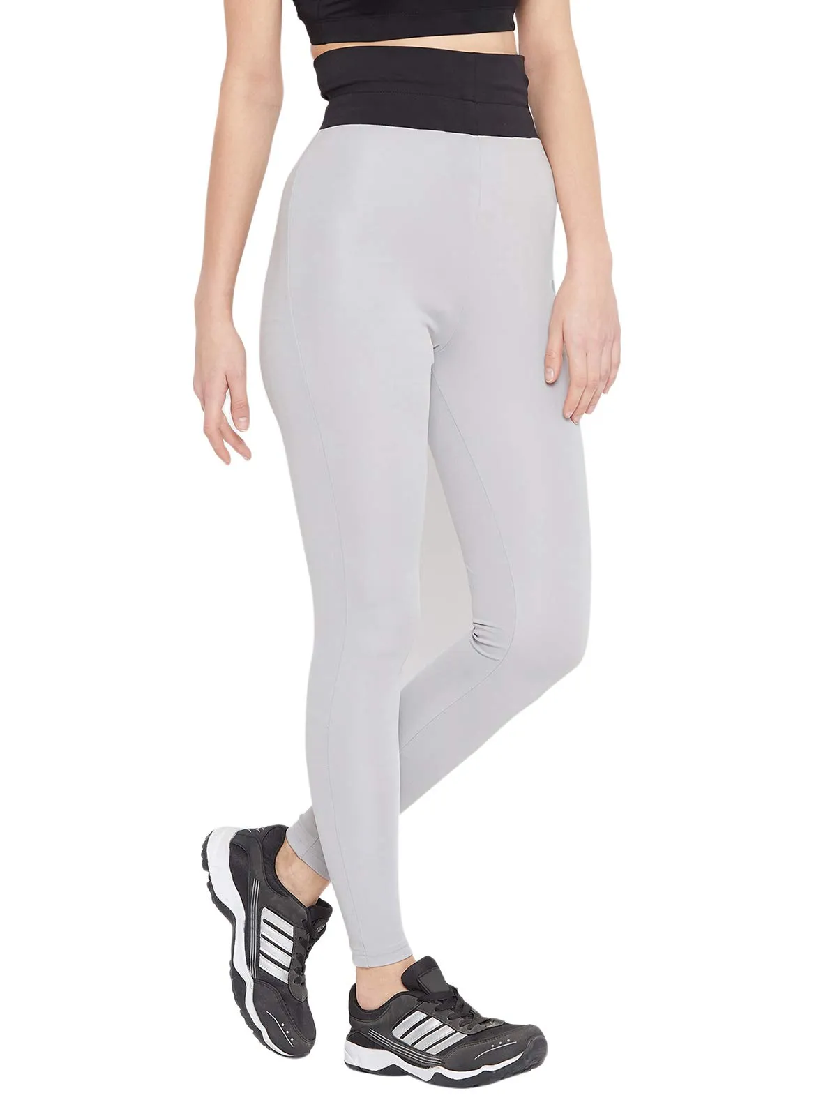 Clovia Women's Polyester Activewear Ankle Length Tights (AB0050P01_Grey_L)