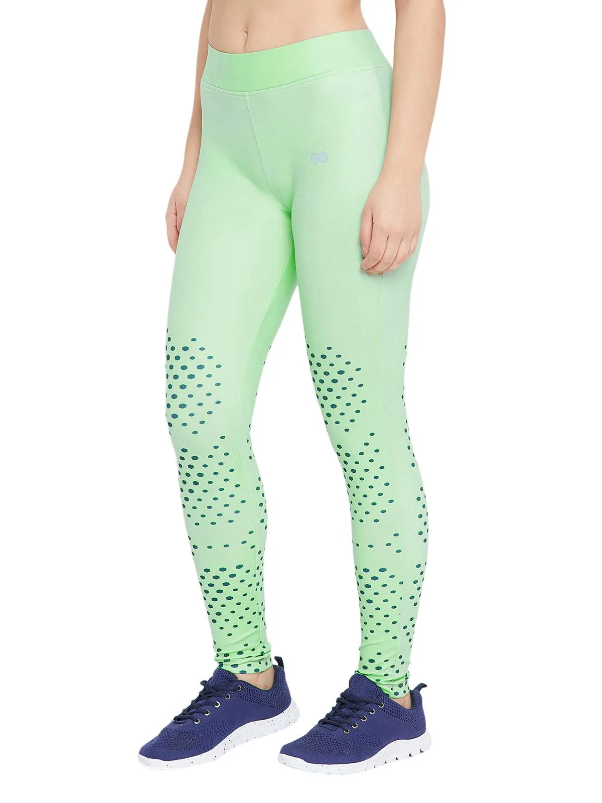 Clovia Women's Polyester Activewear Ankle Length Tights (AB0054P11_Green_S)