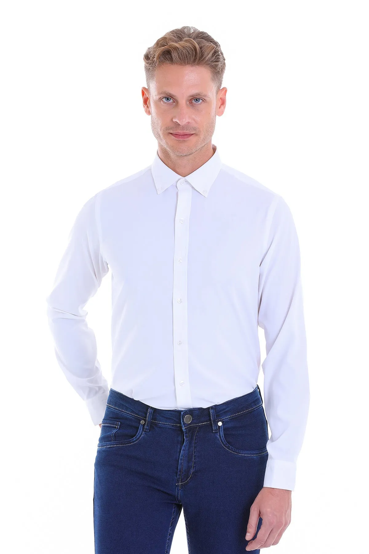 Comfort Fit Long Sleeve White Casual Shirt