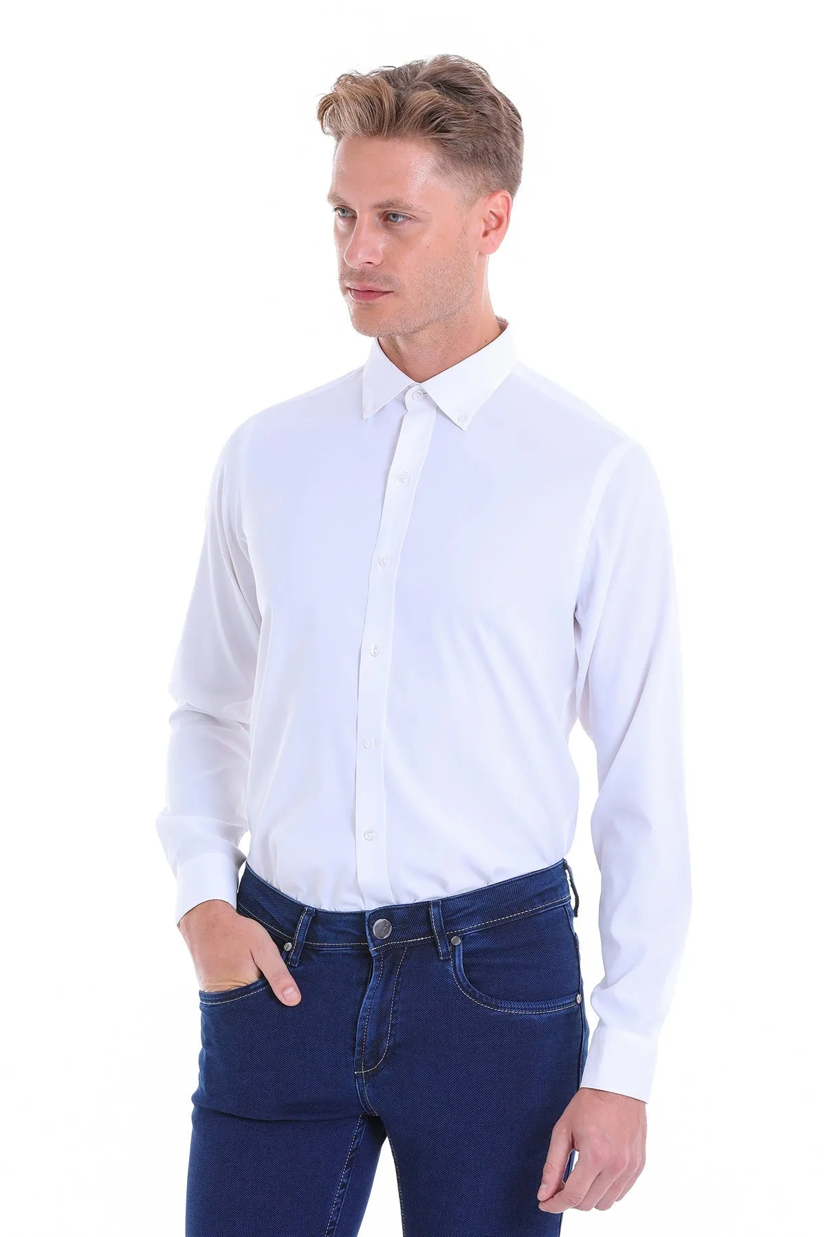 Comfort Fit Long Sleeve White Casual Shirt